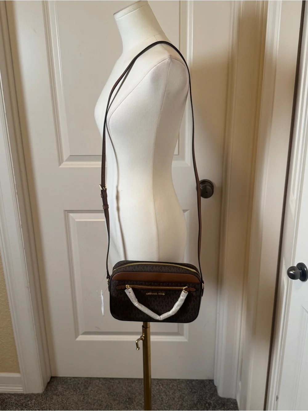 Michael Kors Jet Set Large Logo Crossbody Bag Brown MK Signature NWT